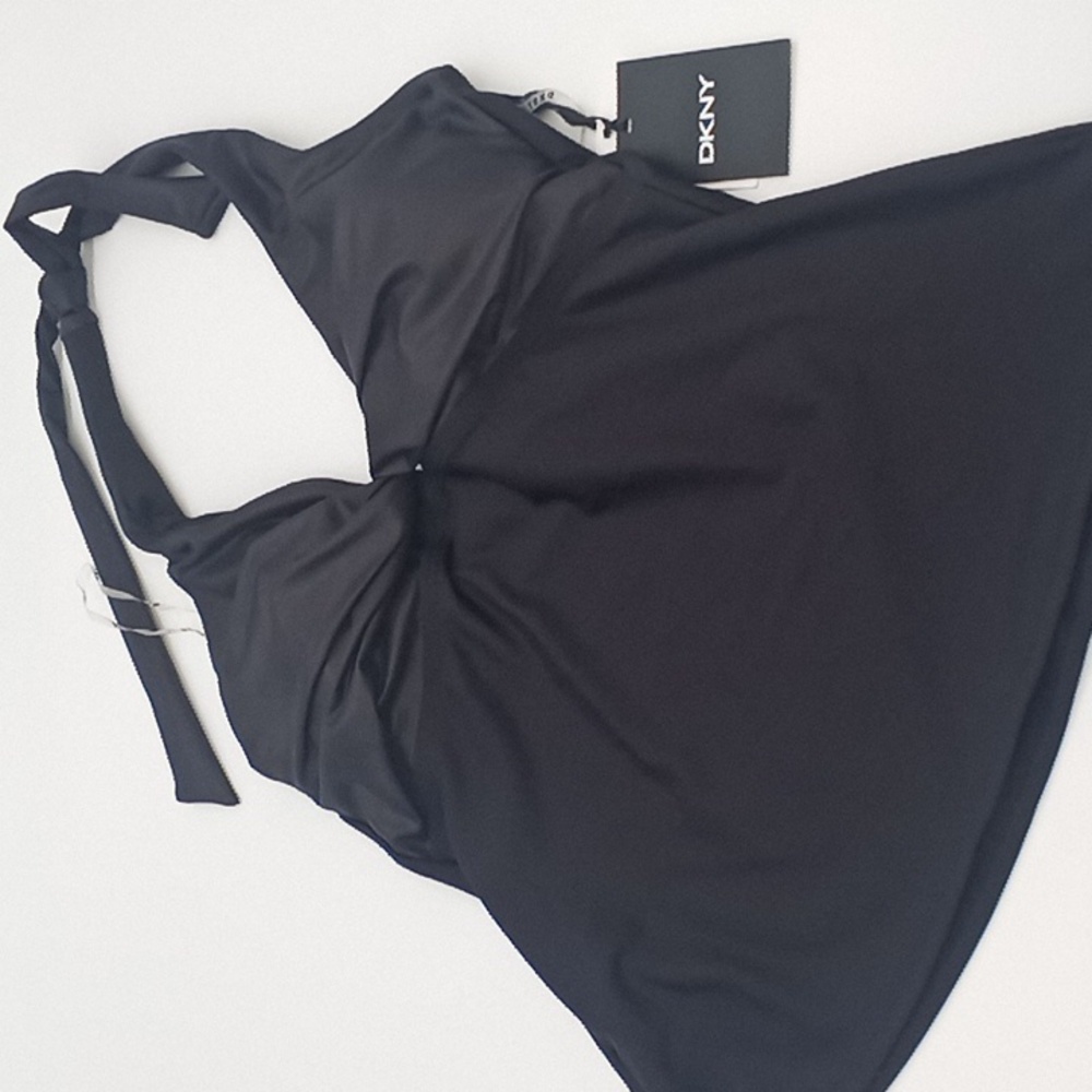 DKNY Twist Front Shimmer Halter Tankini Top Black M